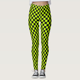 Legging Acid green black checkerboard pattern