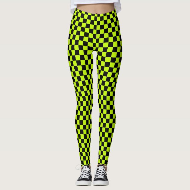 Legging Acid green black checkerboard pattern (Frente)