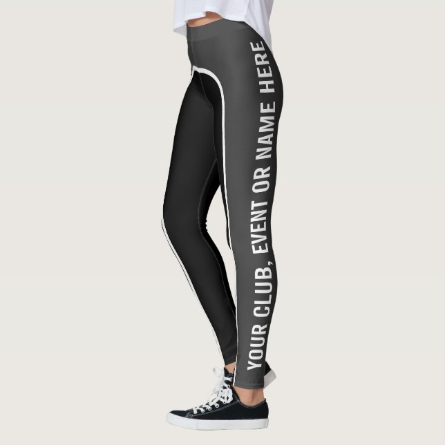 Legging Aço/caneleiras Customisable brancas/do preto texto (Esquerda)