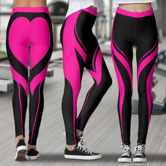 Legging Activeuse Sexy Hot Pink Black Heart Bumbum Gym (Black leggings with pink heart on butt design)