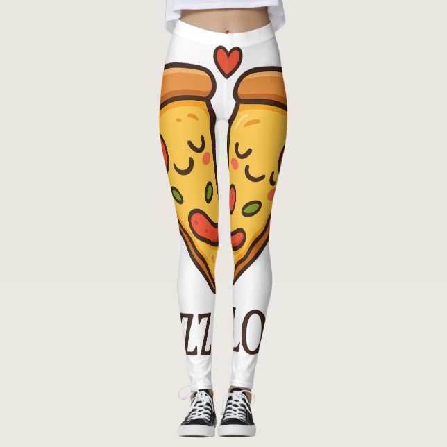 Legging Adesivo de Amor de Pizza Fofa (Frente)