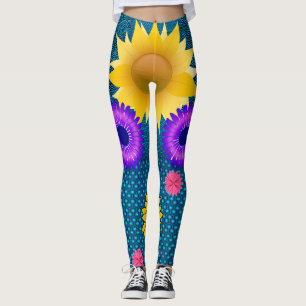 Legging adolescente de patas compridas com flores de giras