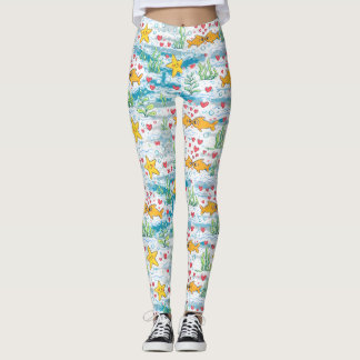 Legging Adorable Ocean Love Pattern | Cute Fish & Starfish