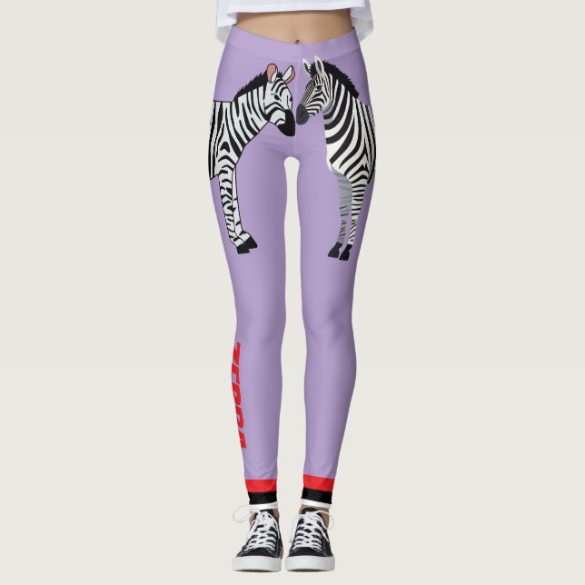 Legging Adorable zebra Purple background Cute Girly (Frente)