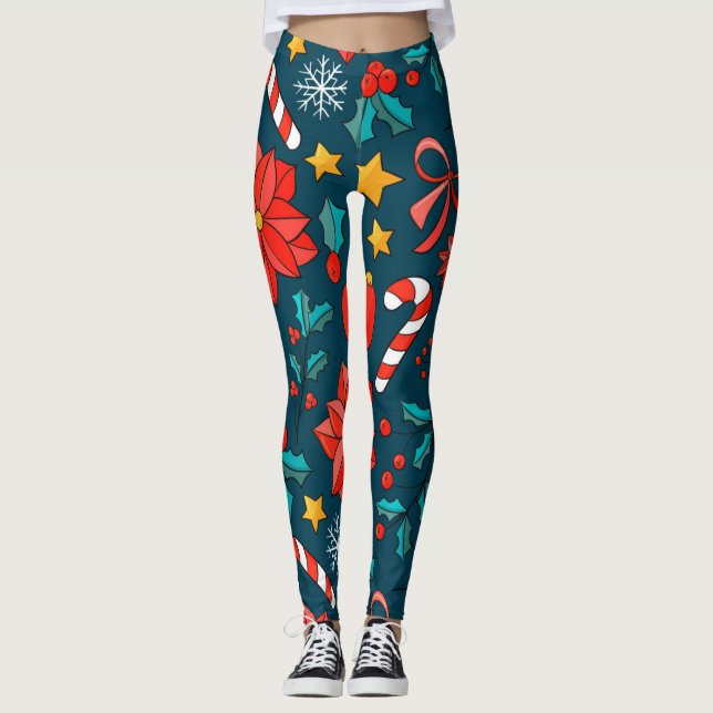 Legging Adoráveis Canas De Natal E Poinsettias (Frente)