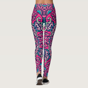 Legging Adoráveis Estilo Boêmico Brilhante Rosa E Azul