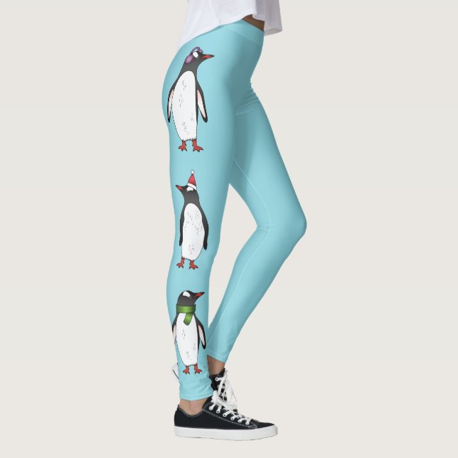 Legging Adoráveis Pinguins Gentoo de Natal em Azul (Direita)