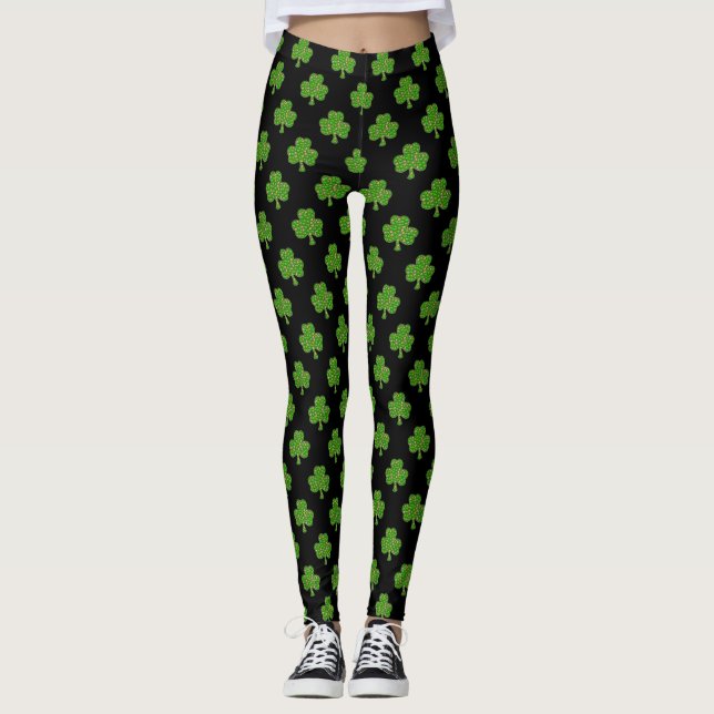 Legging Adorável Girly Black, Irish Shamrock (Frente)