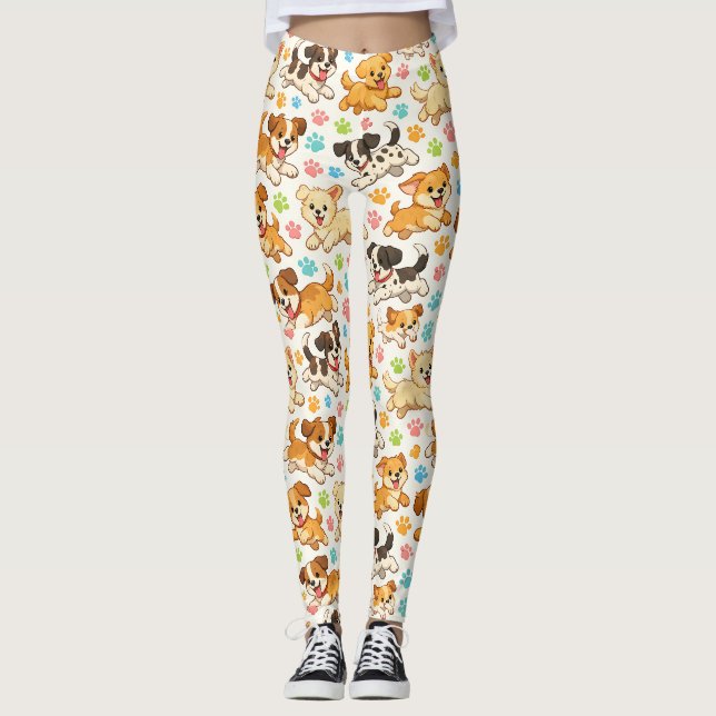 Legging Adorável padrão de aquarela de cachorrinho (3) (Frente)