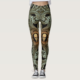 Legging Adorno Verde Sage Gótico Com Caveira