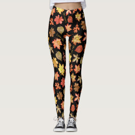 Legging Adoro folhas de outono e padrão de texto preto