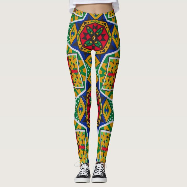 Legging African Geometric Mosaic Ankole Style Textile Prin (Frente)
