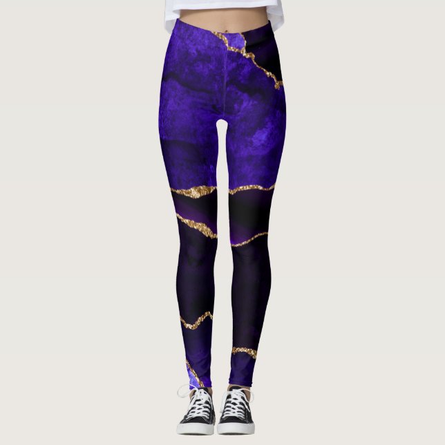 Legging Ágata Brilhante Roxa e Dourada de Luxo (Frente)
