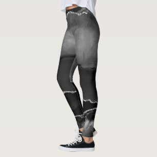 Legging Ágata Falsa Marbleada Preta Elegante Brilho Pratea