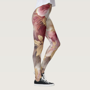 Legging Agato floral de Borgonha e Glitter Dourado