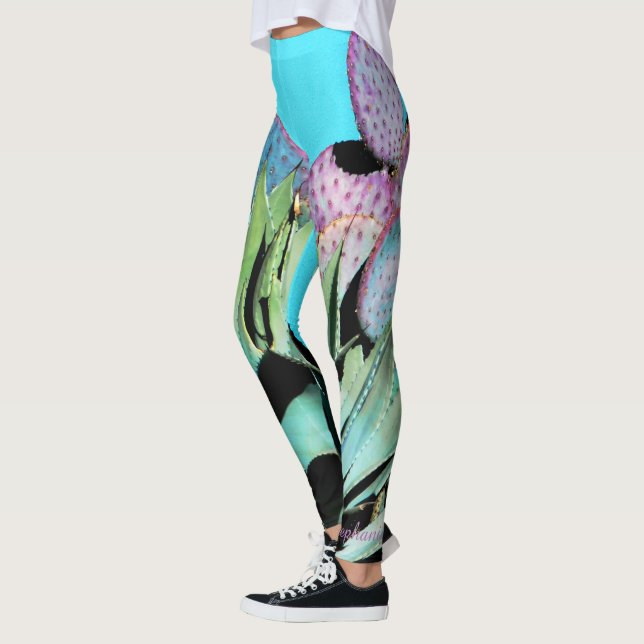 Legging Agave, Cacto Roxo, Turquesa, Nome Personalizado (Esquerda)