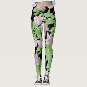 Legging aglomerados de flores bonito cor-de-rosa e folheto