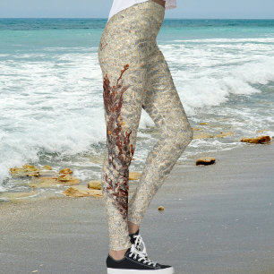 Legging Água Areia de Praia e Algas Fotográficas