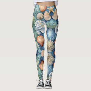Legging Água de Brisa Oceânica: Concha e Estrela do Mar
