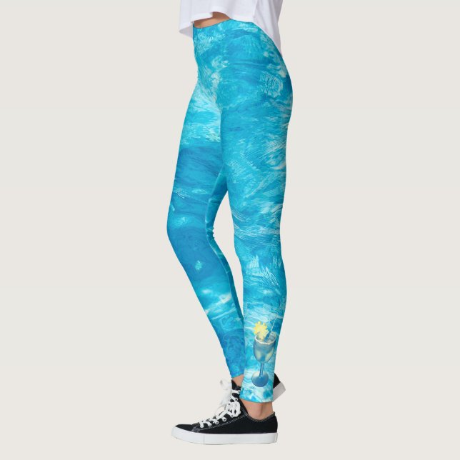 Legging Água de piscina turquesa com coquetel (Esquerda)