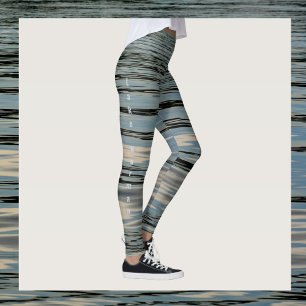 Legging Água do Lago Azul Bege Preto Personalizável