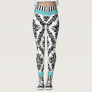 Legging Água e cores damasco brancas pretas e listras