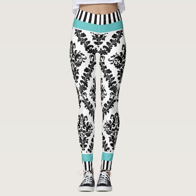 Legging Água e cores damasco brancas pretas e listras (Frente)
