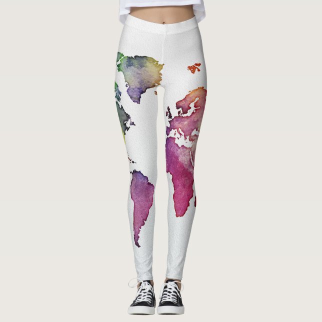 Legging Aguarela branca da Multi-cor das caneleiras do (Frente)