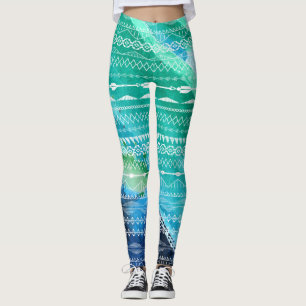 Legging Aguarela geométrica asteca das setas do verde azu