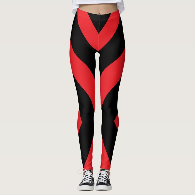 Legging Agulhas com tiras vermelhas e pretas (Frente)