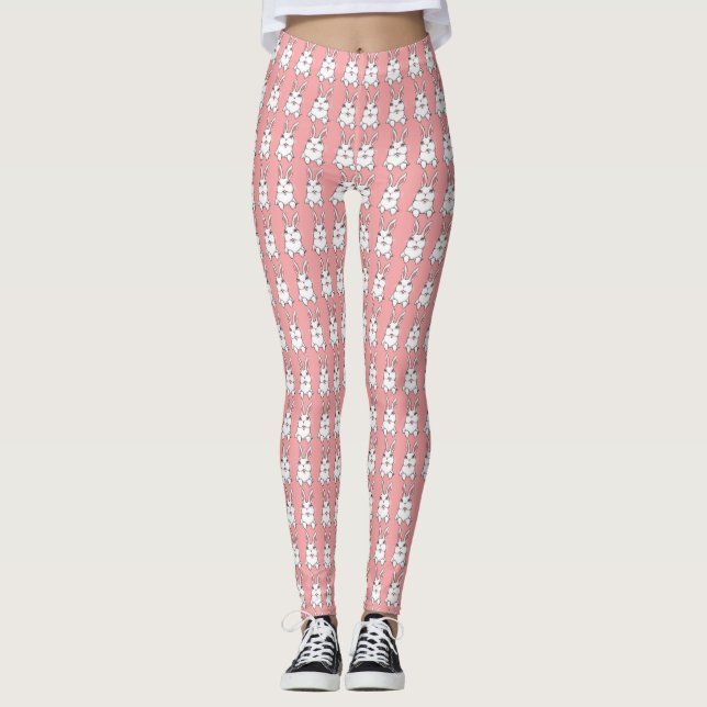 Legging Agulhas de coelho da Páscoa Calças de Páscoa rosa (Frente)