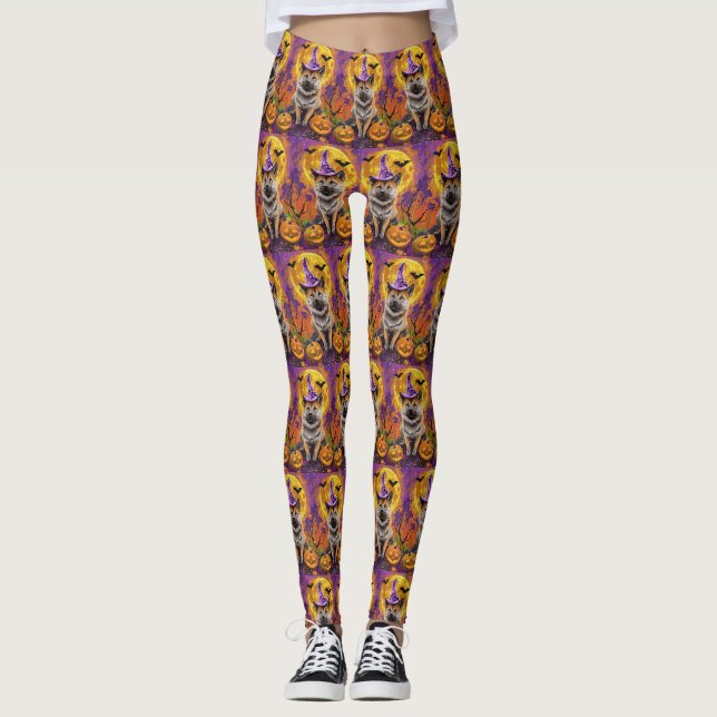 Legging Akita Assustador Bruxas de Halloween e Abóbora (Frente)