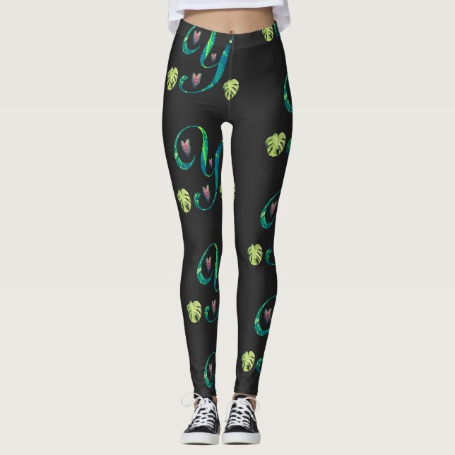 Legging Alfabeto Tropical: Y em Preto (Frente)