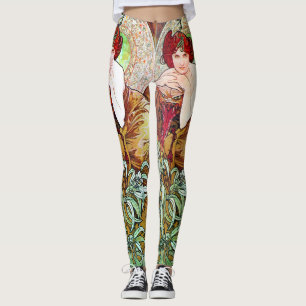 Legging Alfons Mucha 1900 as pedras preciosas esmeraldas