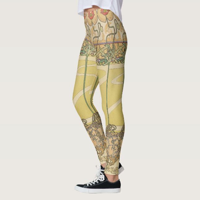 Legging Alfonse Mucha Poppies Art Nouveau Floral Wallpaper (Esquerda)