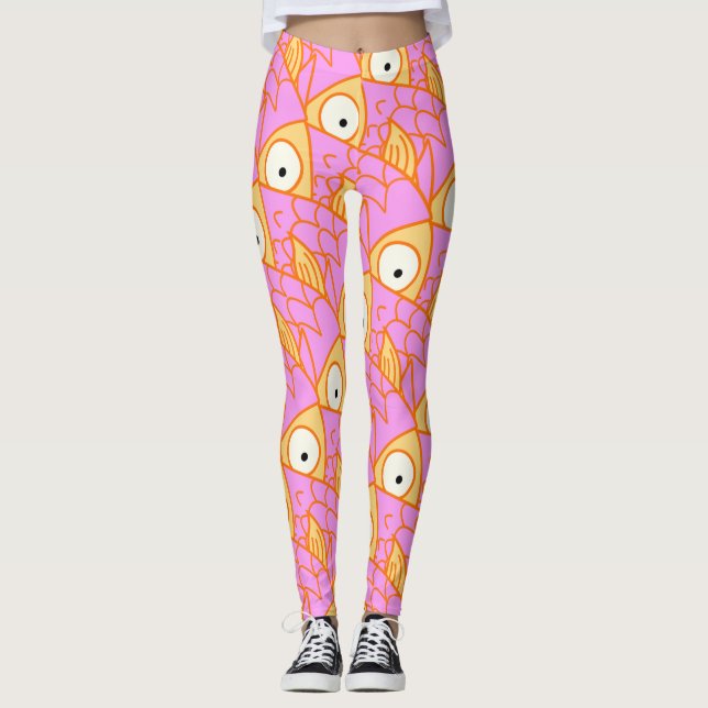 Legging Algo de peixe! Um peixe rosa e artístico fofo (Frente)