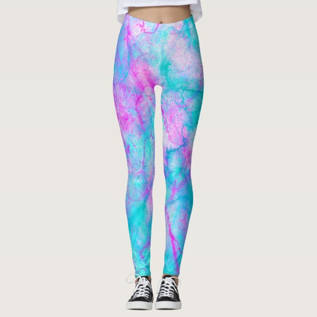 Legging Algodão Doce Rosa & Azul Mancha de Aguarela (Frente)