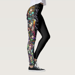 Legging Alice no gato louco de Cheshire do Hatter das