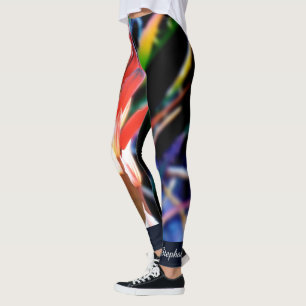 Legging Aloés alaranjado vermelho azul da meia-noite no
