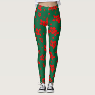 Legging Aloha Hawaii Red sobre Padrão Verde de Natal