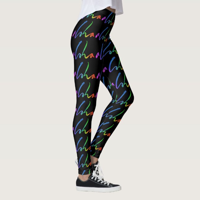 Legging Aloha - mão tropical que rotula o preto elegante (Direita)