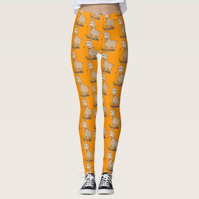 Legging Alpaca feliz e giro com cartoon de borboleta (Frente)