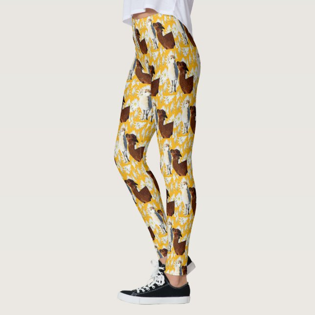 Legging Alpacas Castanhos E Brancos Com Flores De Cactus, (Esquerda)