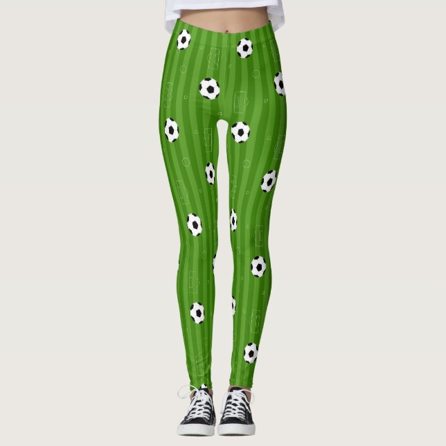 Legging Alvejeiras De Futebol Em Padrão De Grama Verde (Frente)