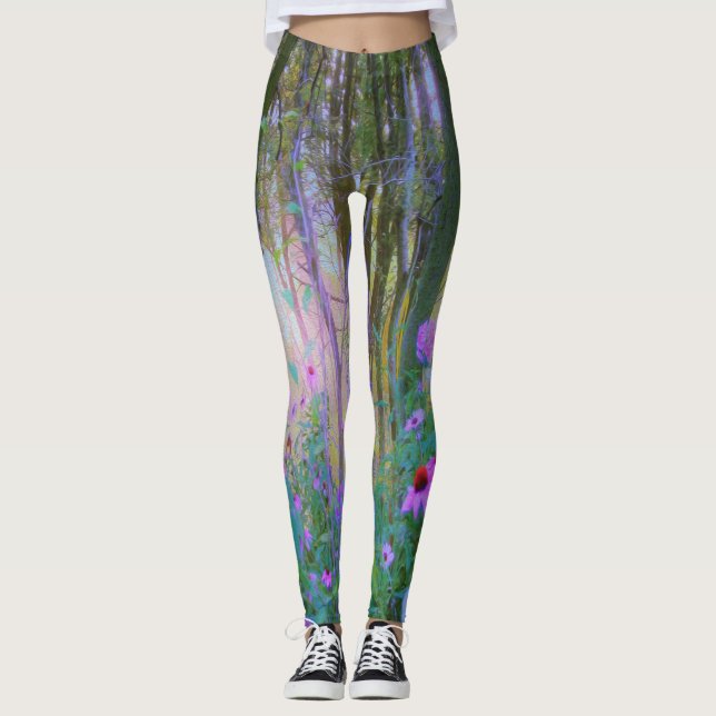Legging Amanhecer Brilhante com Coneflowers Rosa no Meu Ja (Frente)