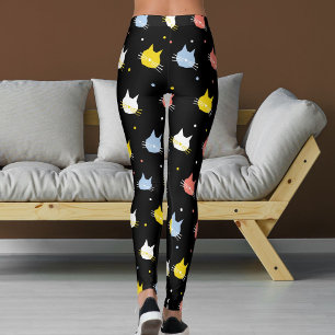 Legging Amante de Animais Preto Vermelho Amarelo Gatinhos 