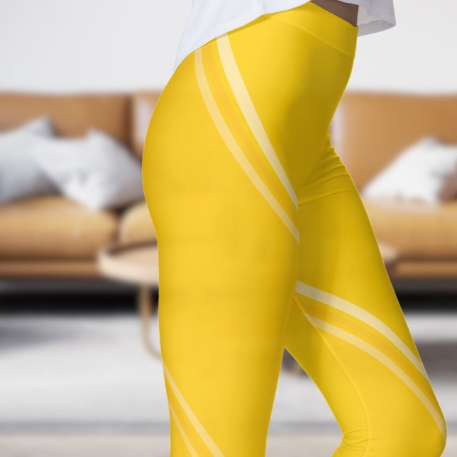 Legging Amarelo-chic laranja sob Impressão amarelo-pálido (Chic Orange Yellow under Pale Yellow Banded Print Leggings)
