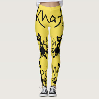 Legging AMARELO das caneleiras do logotipo de Khat