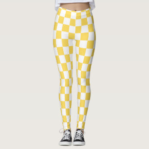 Legging Amarelo e branco da mostarda do tabuleiro de damas