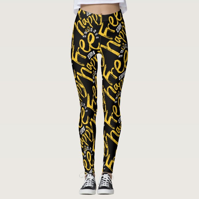 Legging Amarelo Feliz e Livre Moderno em Pintura Típica Pr (Frente)